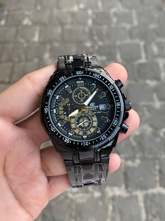 Black Dial Black Steel Strapes Chronograph Analog Watch For Men