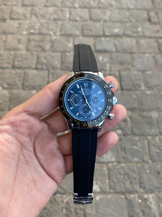 Blue Dial Black Silicon Straps Classic Daytona Watch For Men