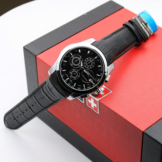Brown Trending Chronograph Working Black Leather Watch For Men And Boys