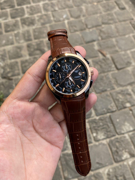 Brown Trending Chronograph Working Brown Leather Watch For Men And Boys