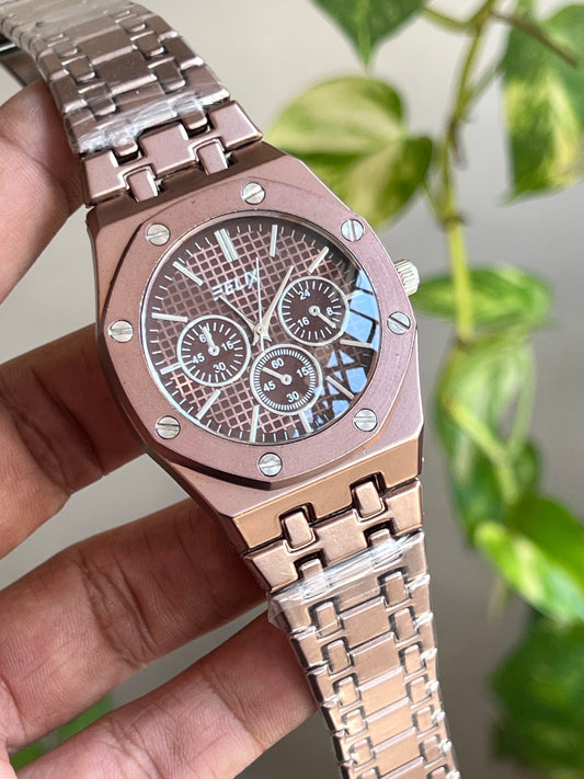 Rose Gold Plated Stainless Steel Straps Classic Analog Watch For Men