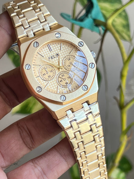 Gold Plated Stainless Steel Straps Classic Analog Watch For Men