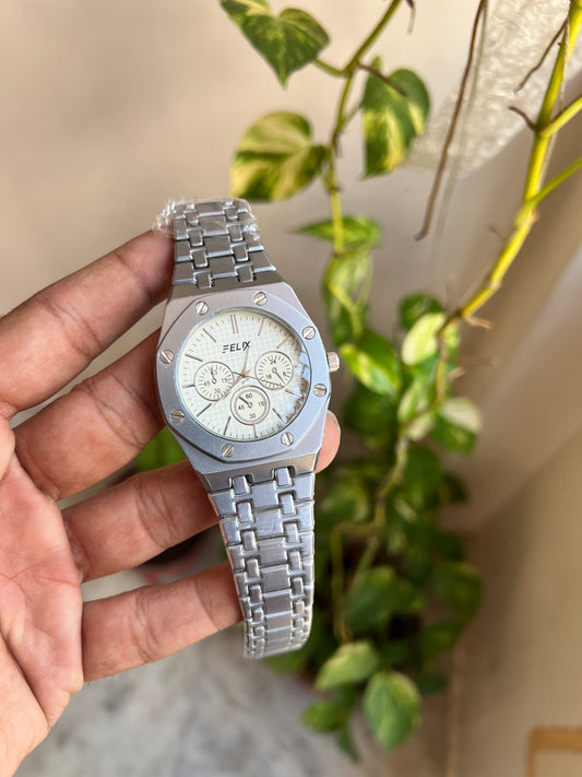 Grey Colour Round Dial Stainless Steel Straps Classic Watch For Men