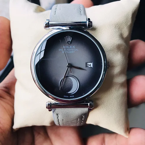 RLX Moon Black & Gray Dial Analog Quartz Leather Watch For men