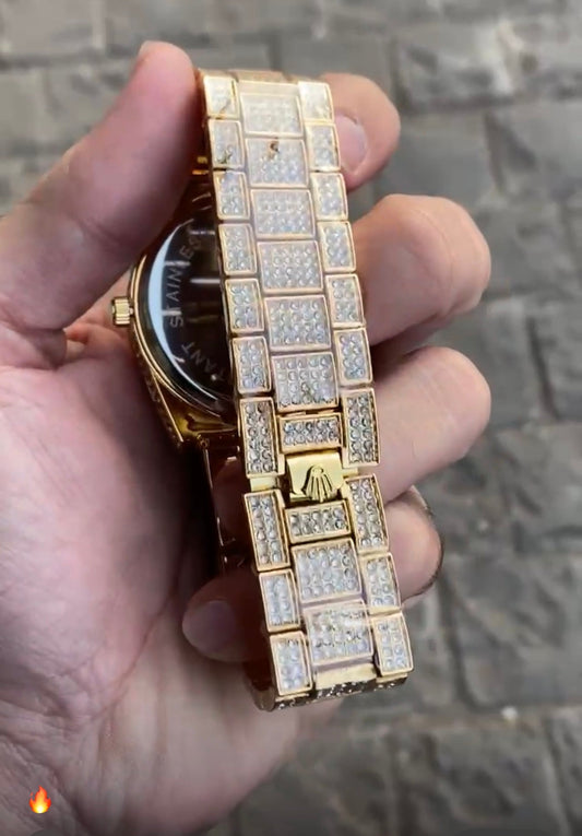 Gold Plated Stone Embedded Arbi Dial Watch For Men