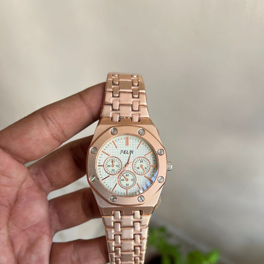 Rose Gold Plated Arabic Dial Stainless Steel Straps Classic Watch For Men