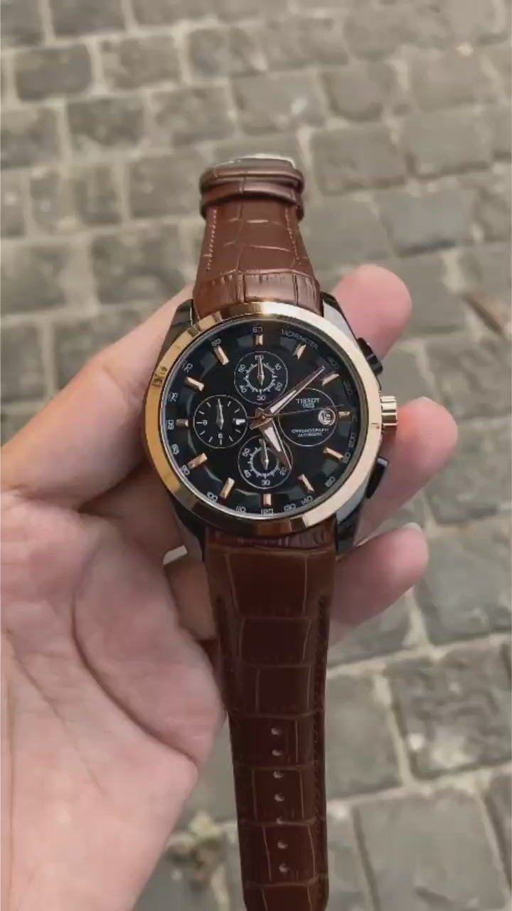 Brown Trending Chronograph Working Brown Leather Watch For Men And Boys