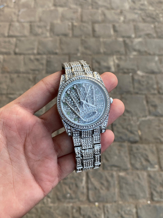 Silver Colour Stone Embedded Bracelet Style Analog Watch For Men