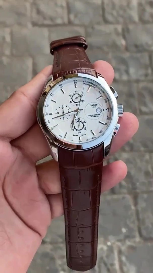 Brown Trending Chronograph Working  Leather Watch For Men And Boys