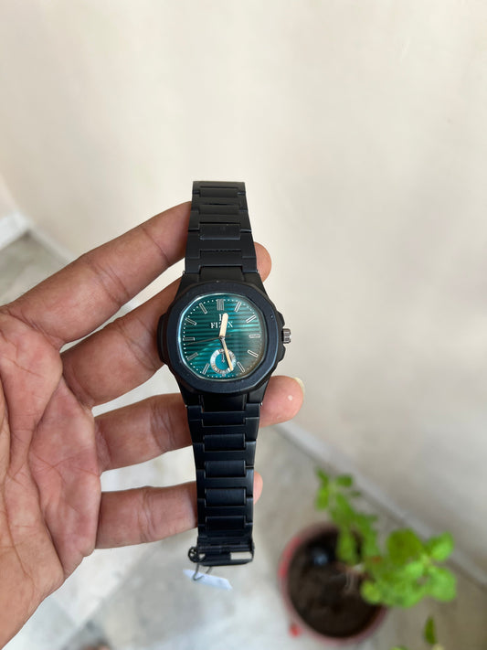Black Round Dial Stainless Steel Straps Analog Watch For Men